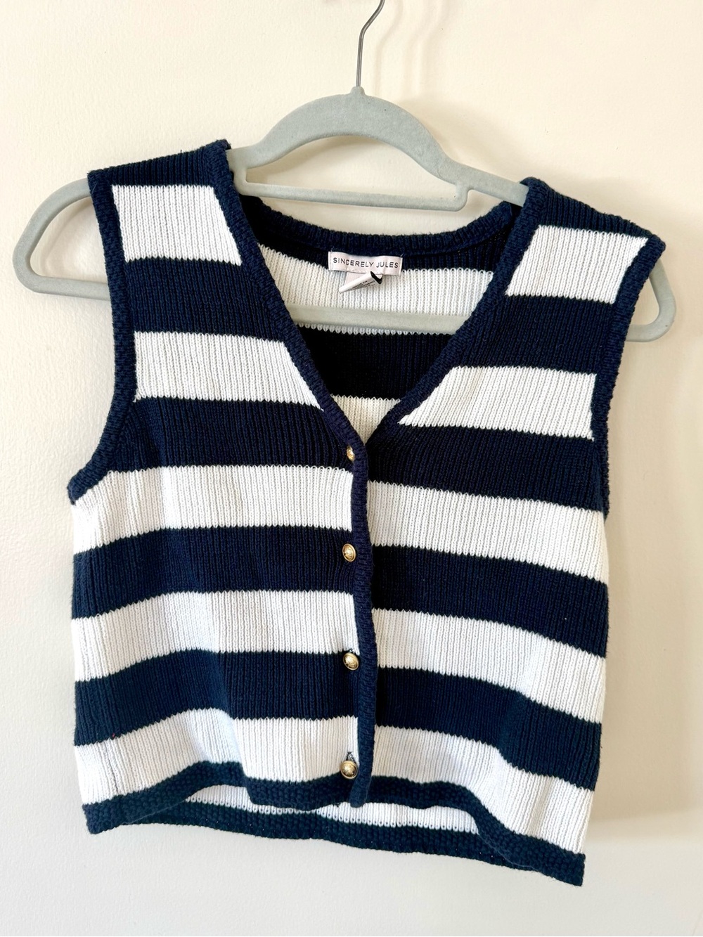 Sincerely Jules Navy White Stripe Button Front Sweater Vest - Size S